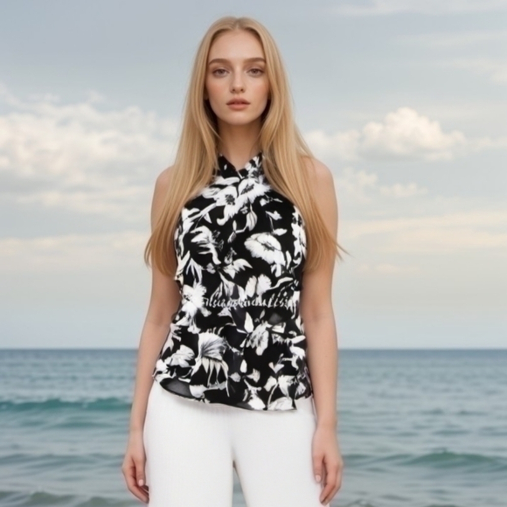 WHITE HOUSE BLACK MARKET RUFFLE CASCADE HALTER SZ XS 0 2